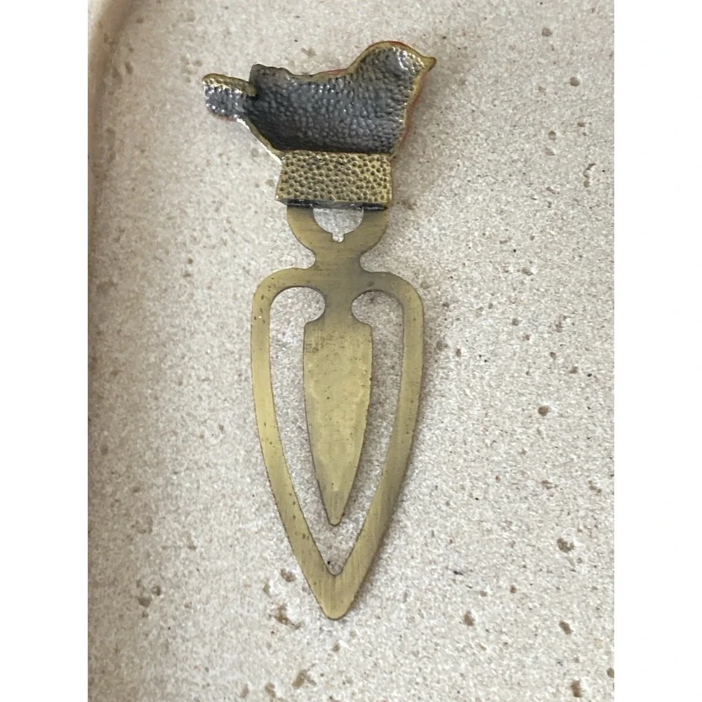 Decorative Metal Bookmark Red Blue Bird Rhinestone Accent Brass‎ Tone Artisan